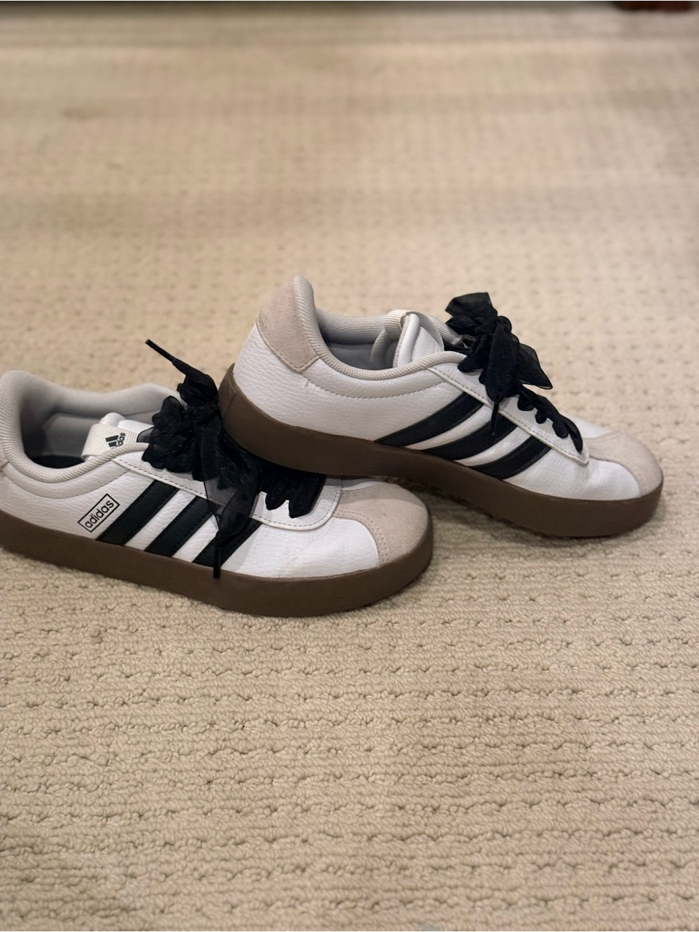 adidas samba White Sneakers with Black Stripes and Brown Sole